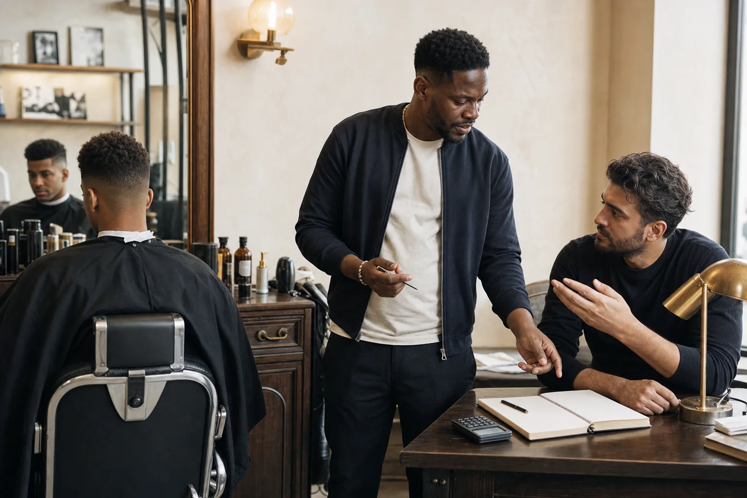 Un barbier prépare le plan de développement de son activité à son bureau.